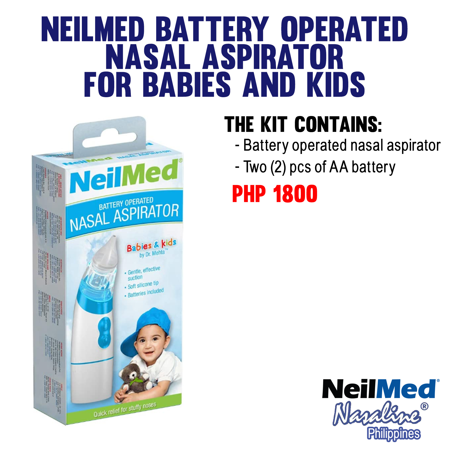 NeilMed Aspirator - Battery Operated Nasal Aspirator for Babies & Kids