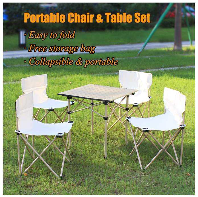 5Pcs Set Folding Chair Desk Bench Seat Portable Table For Outdoor Camping Picnic BBQ with