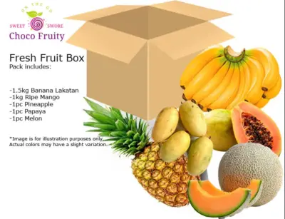 Choco Fruity Fresh Fruit Box- papaya, pineapple, melon, mango, banana