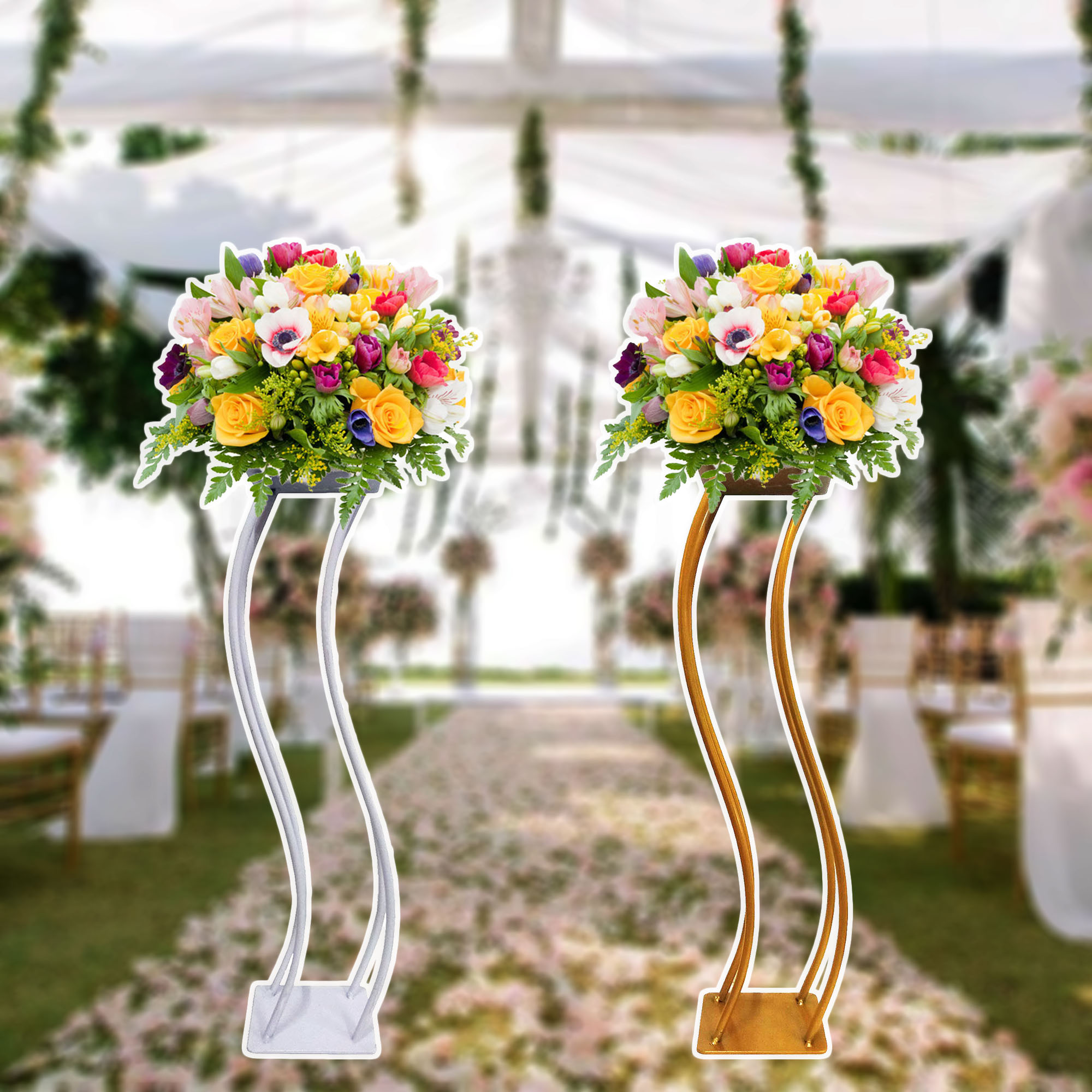 Decorandmore Elegant Metal Flower Arrangement Holder for Weddings and