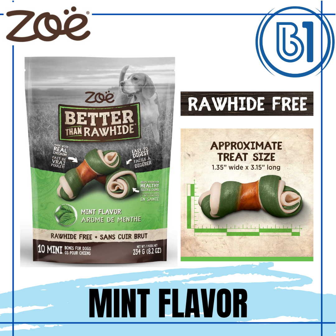 Zoe Better Than Rawhide Mini Bones Dog Treats 10 Pcs / Pack (8.2 oz