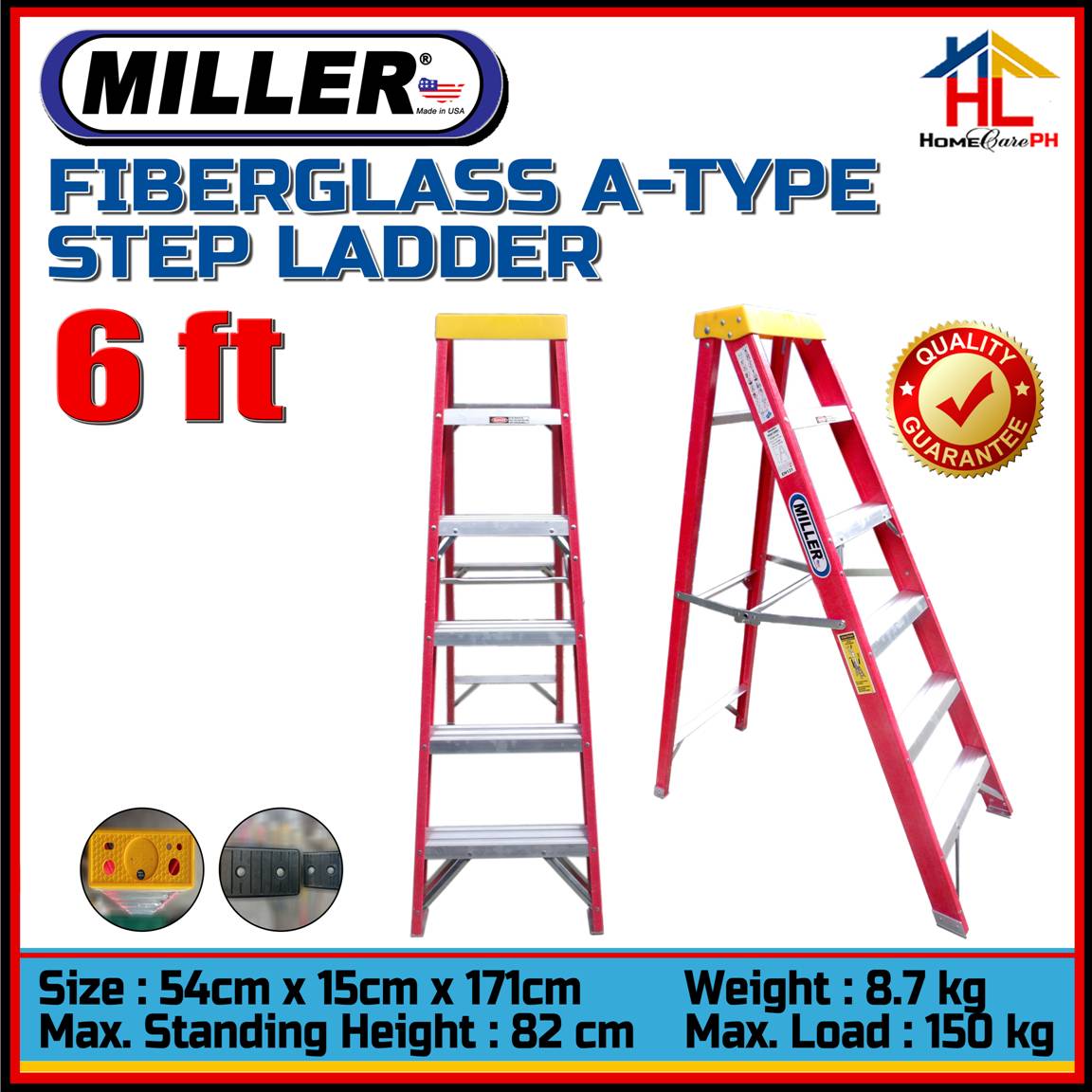 Miller Fiberglass AType Step Ladder 6ft with Free Multipurpose