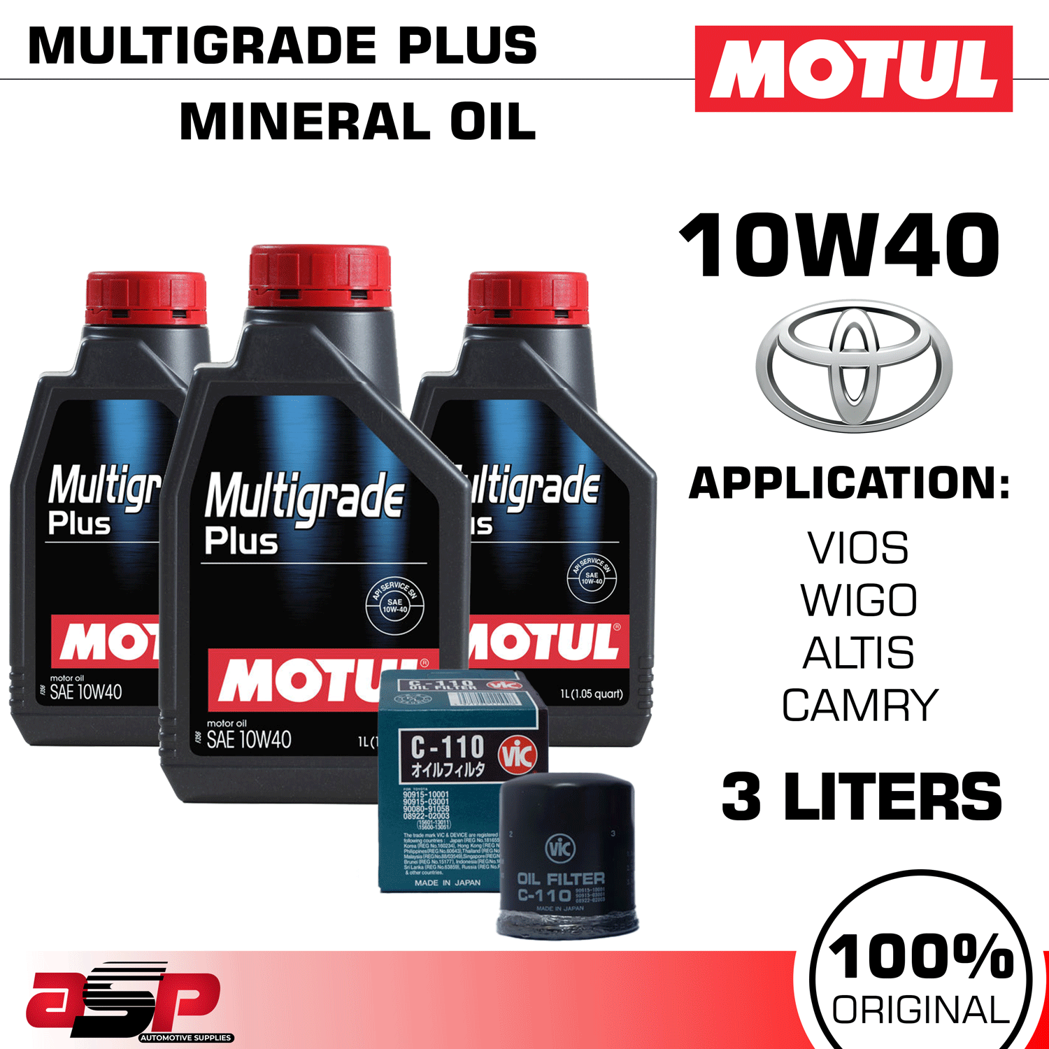 MOTUL 10W40 MULTIGRADE PLUS Gasoline Engine Oil 3 Liters Bundle for
