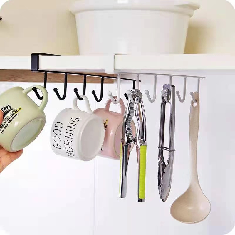 6 Hooks Cup Holder Hang Kitchen Cabinet, Kitchen Shelves With Cup Hooks