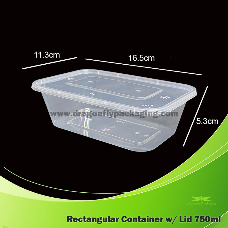 1000ml Clear Rectangle Microwavable Container with Lid 300pcs per