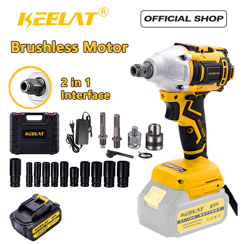 KEELAT 1/2'' & 1/4''Electric Impact Wrench Cordless Brushless Wrench