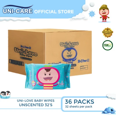 UniLove Unscented Baby Wipes 32's Pack of 36 (1 Case)