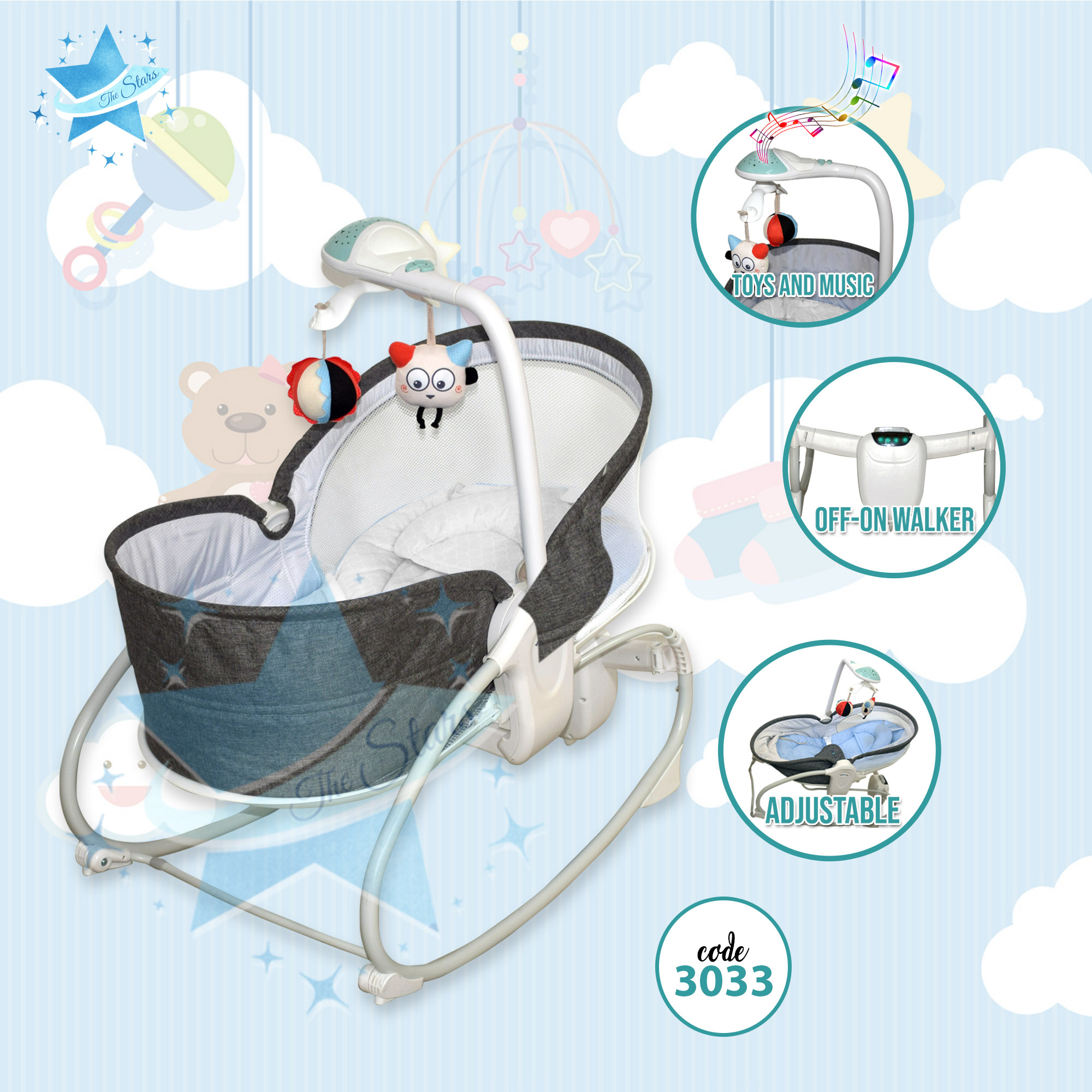 The Stars 3 in 1 baby rocker electric mini box rocker with music and ...
