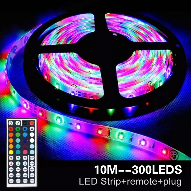 5M/10M 3528 LED Strip Light Outdoor Led Christmas Light Waterproof RGB  300Leds + 44keys Remote Control + with 12V 2A Power Adapter Supply Led  Lights for Room Home Christmas Valentine's Day Decor