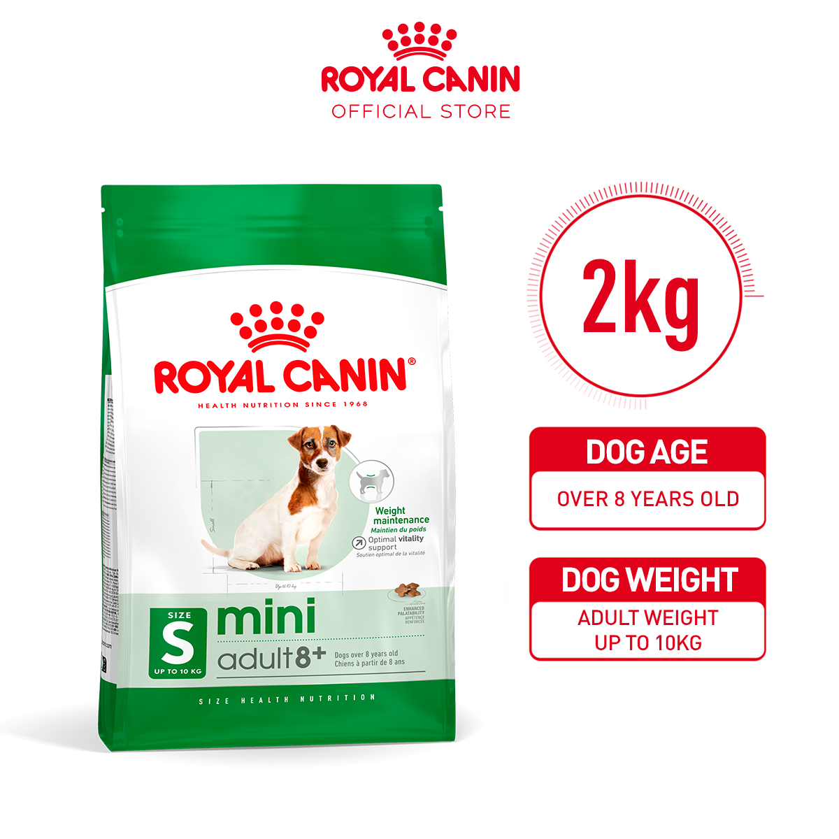 Royal Canin Mini 8+ Adult (2kg) Dry Dog Food Size Health Nutrition