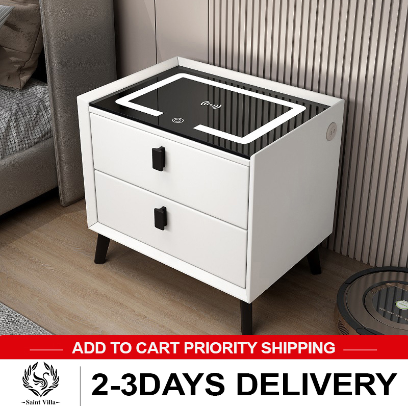 Saint Villa smart bedside table Nordic simple modern locker solid wood