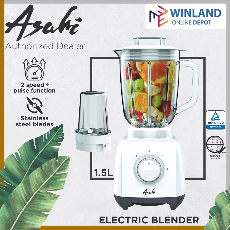 ASAHI by Winland Electric Blender 1.5 Liter with Mill Grinder Glass Jar