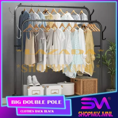 SHOPMIX Big Double Pole Type Drying Rack Wardrobe Rack 110 Clothes Hanger