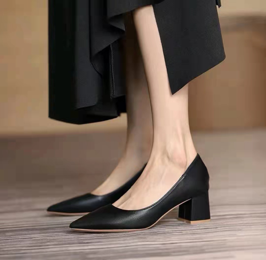 Korean Pointed Toe Block Heels Office Shoes | Lazada PH