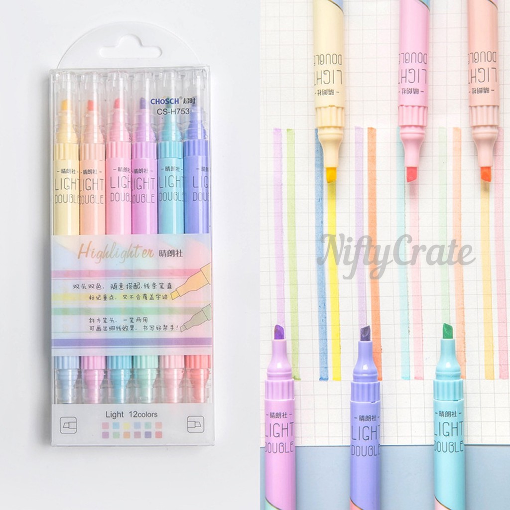 CHOSCH 6in1 Pastel Thin Double Ended Highlighter CS-H753 Stationary ...