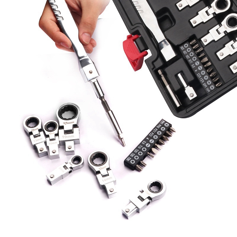 8 Pcs Shaking Head Interchangeable Ratchet Wrench Set 180° Rotating