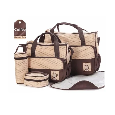 5 pcs Set Mommy and Baby Diaper Bag Mommy changing diaper (Coffee)