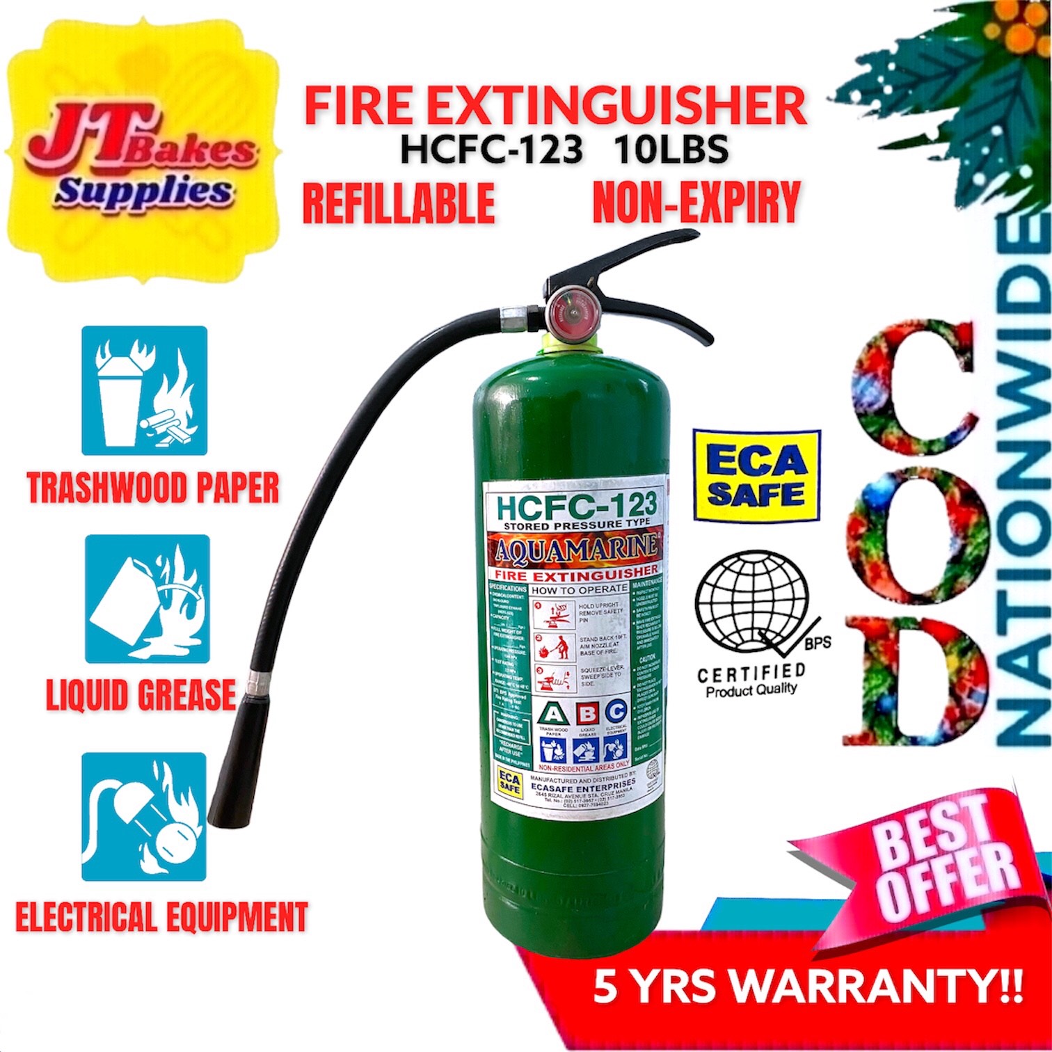 Fire Extinguisher HCFC123 10 LBS GREEN with 5 Years warranty Lazada PH