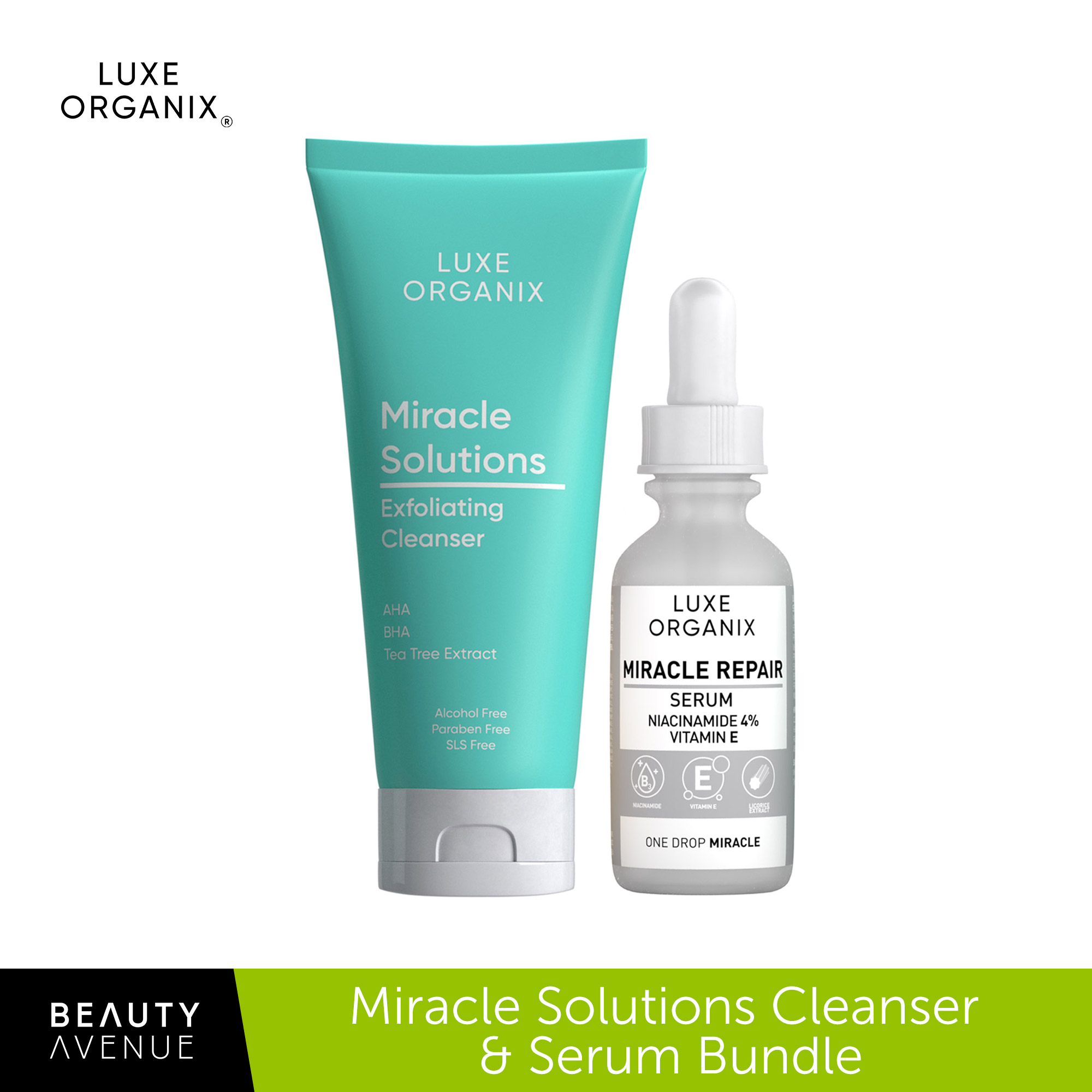 Luxe Organix Miracle Solutions Aha Bha Gel Cleanser 120ml And Miracle Repair Niacinamide 4