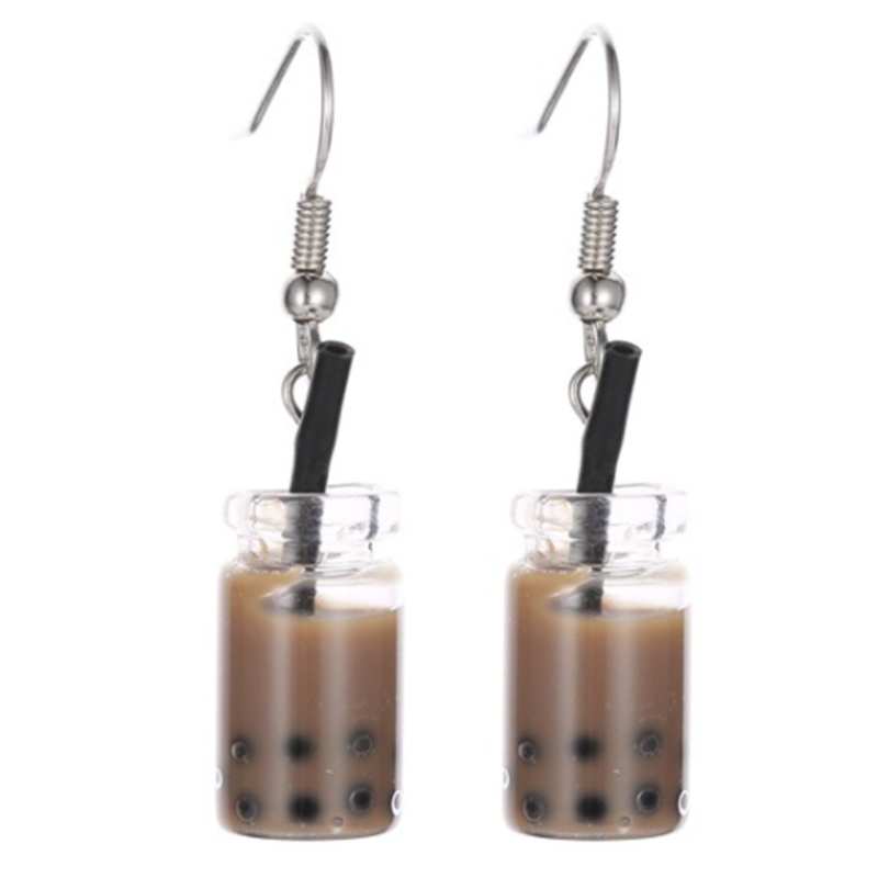 Funny Lemon Ice Black Tea Pearl Milk Tea Earrings Taiwan Boba Bubble Tea Funny Dangle Earrings for Women