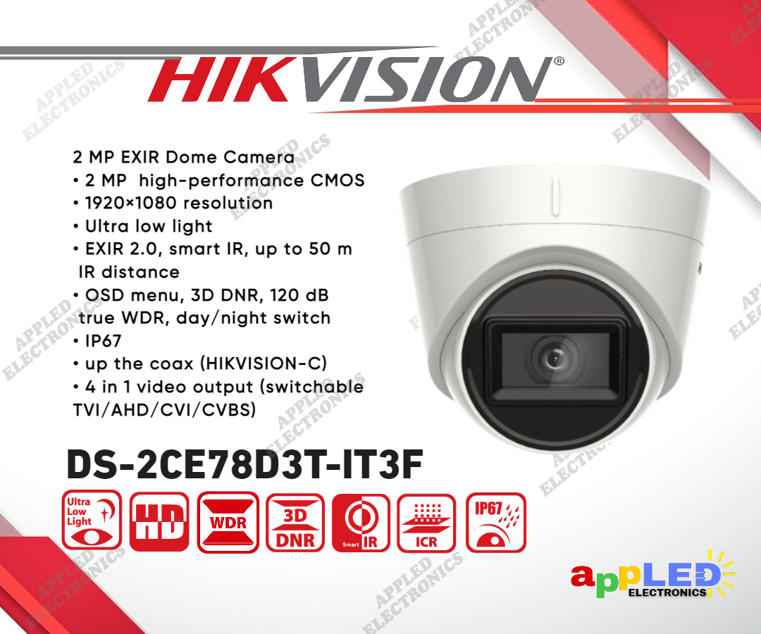 Hikvision DS2CE78D3TIT3F 2MP 1080P Ultra Low Light Dome Analog