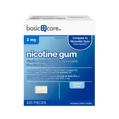 Basic Care Ni.cotine Gum 2mg, Stop Smoking Aid, Original, 220 Count