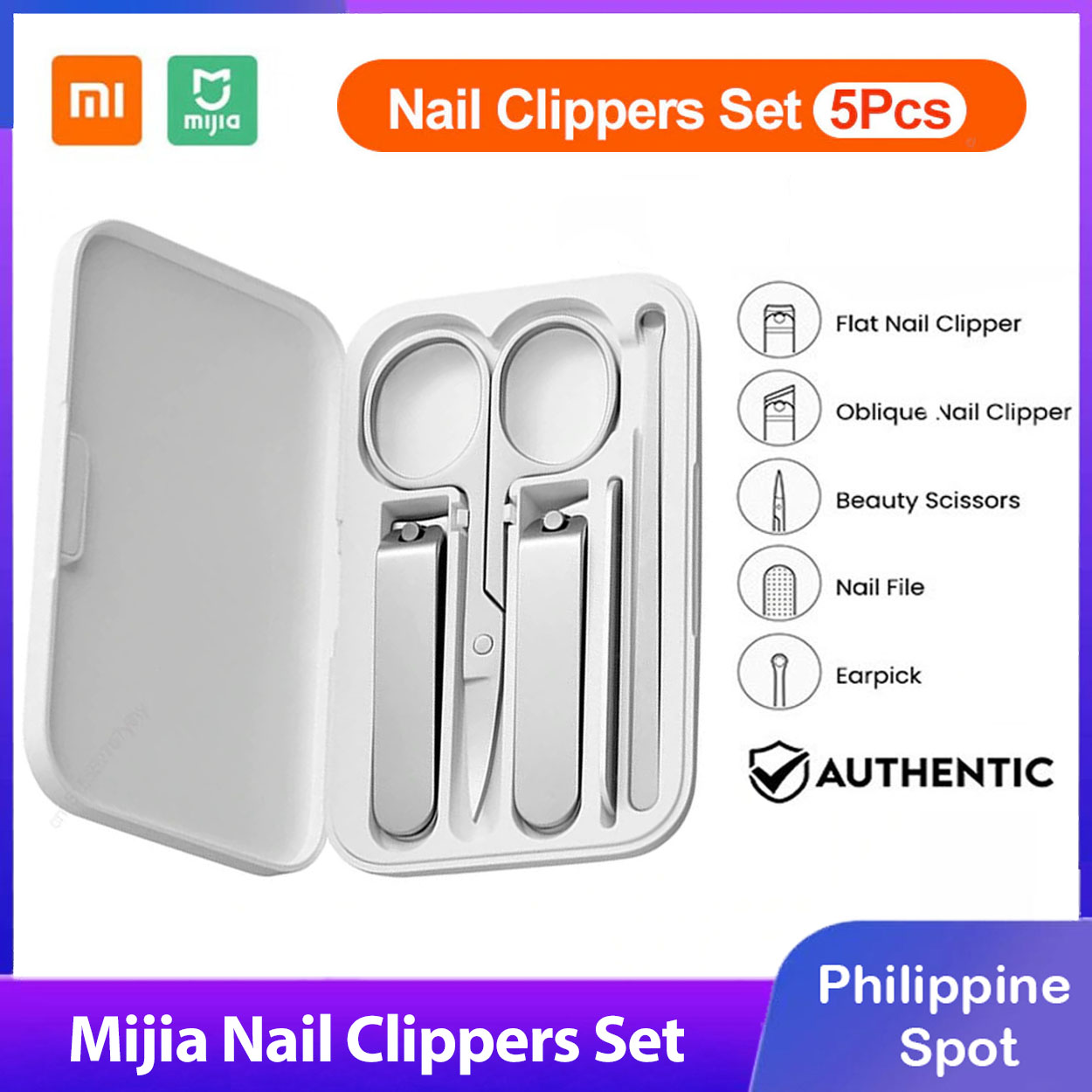 Xiaomi Mijia Anti-Splash Nail Clippers Set 5PCS Stainless Steel Nail Trimmer,Ear  Stick,Scissors for Manicure Pedicure Professional Portable Hygiene Kit  Model:MJZJD002QW | Lazada PH