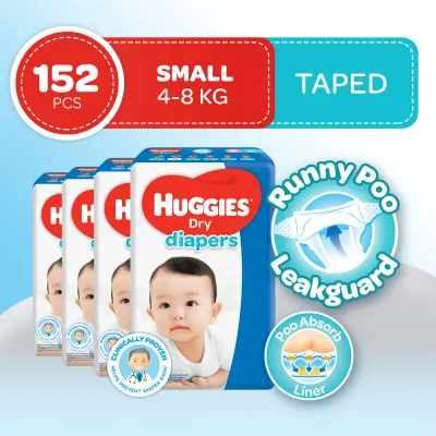 [DIAPER SALE] Huggies Dry Small (4-8 kg) - 38 pcs x 4 packs (152 pcs) - Tape Diapers