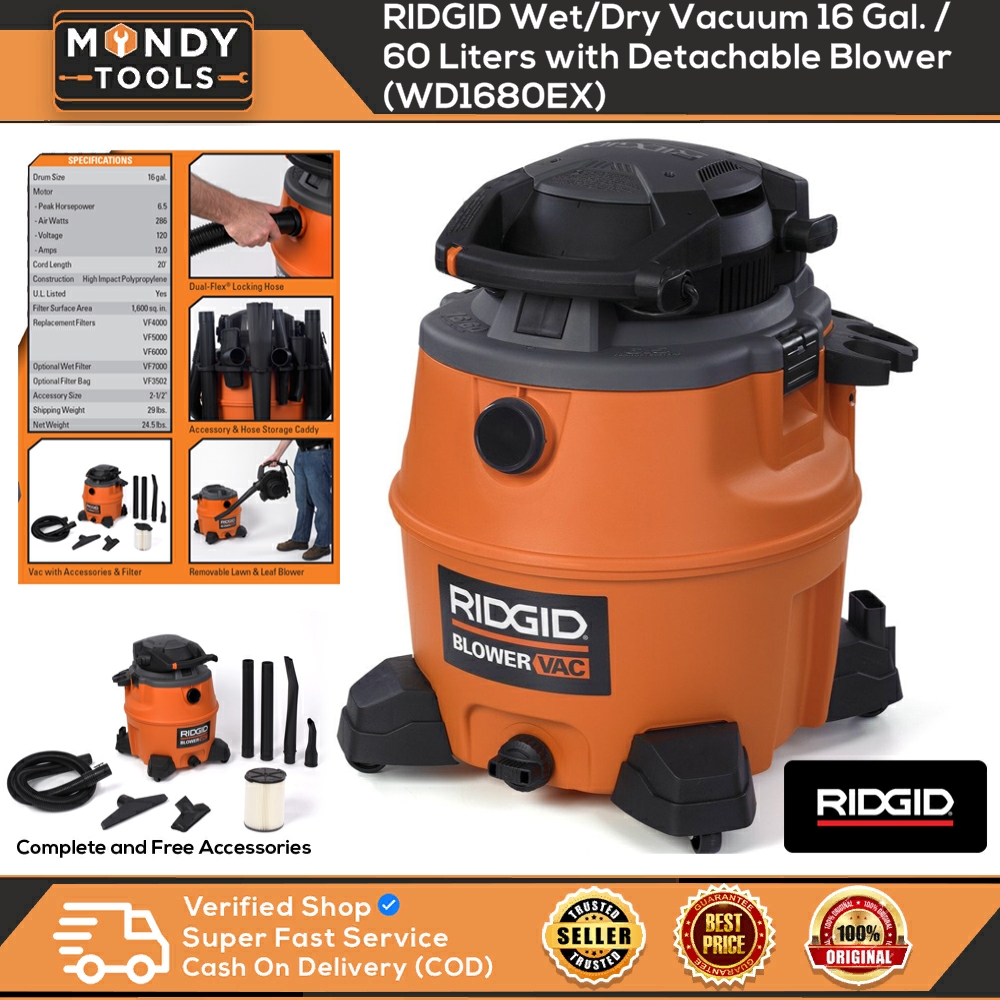 RIDGID Wet/Dry Vacuum 16 Gal. / 60 Liters with Detachable Blower