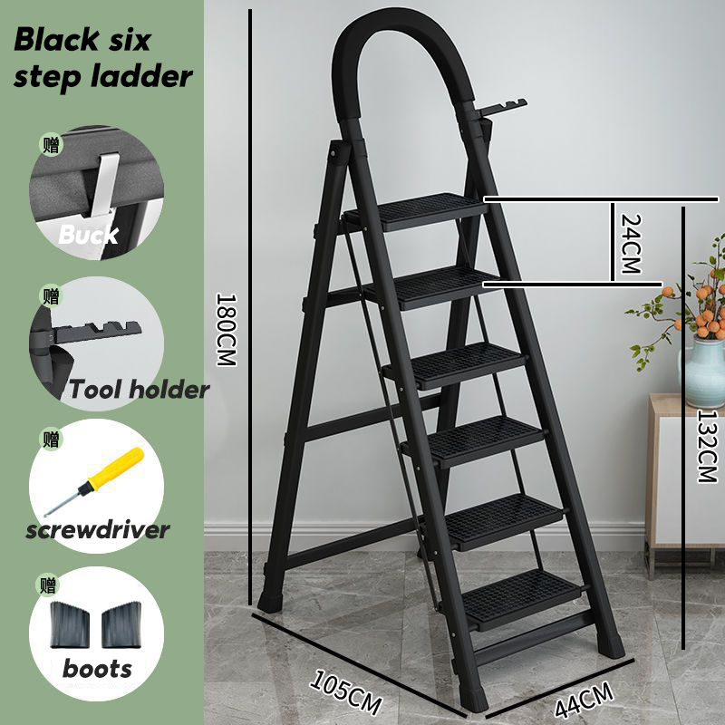 K IKIDO Folding Ladder With Handrail, 5 Steps - Non-Slip, Easy To Store, Wide Treads, Suitable For Kitchen, Cleaning And Home, Load Capacity Up To 150kg (Red, 5 Treads - View #9