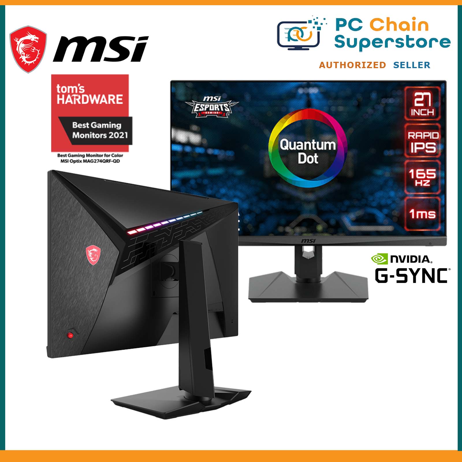 MSI Optix MAG274QRFQD Quantum Dot Monitor 27" QHD 1440P Rapid IPS