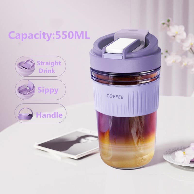 Glass Travel Coffee Mug Reusable Coffee Cup with Lid and Straw Portable