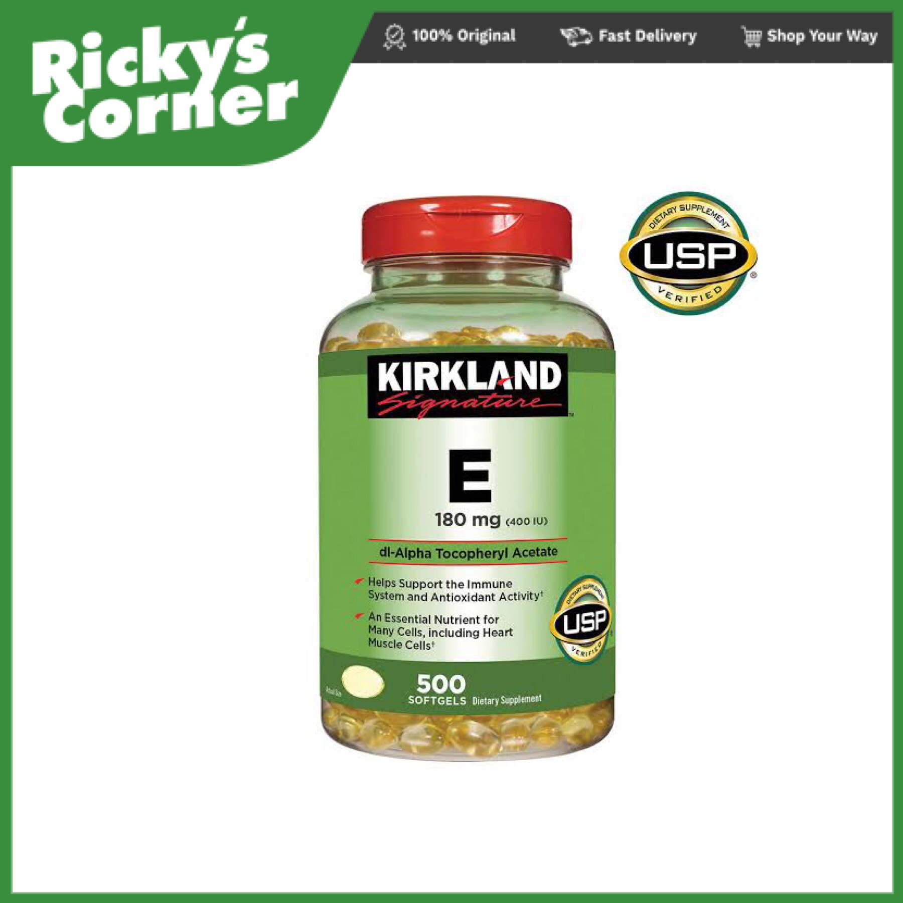 Kirkland Vitamin E 180mg (400 I.U.), 500 Softgels (for healthy heart