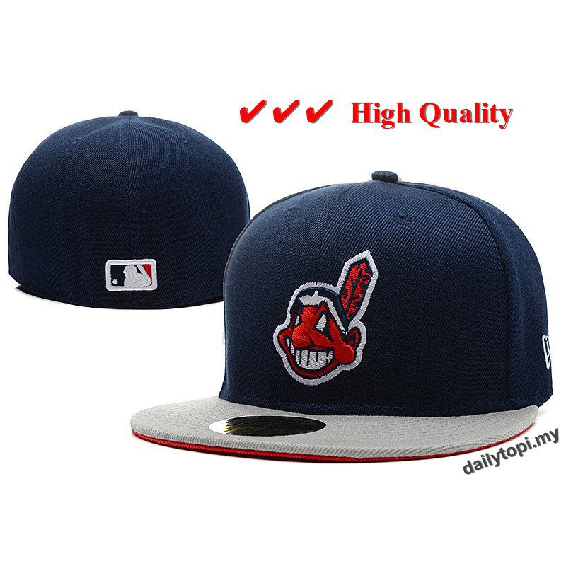 New Era MLB Cleveland Indians Snapback Topi Men Women 59FIFTY Baseball Hip  Hop Full Close Cap Hat Vpj4