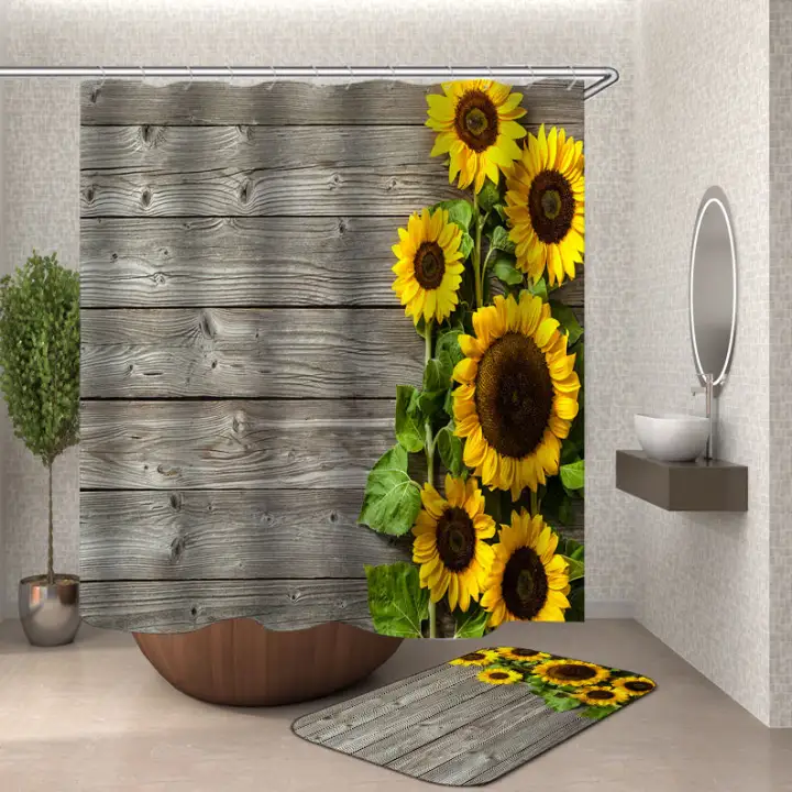 Sunflower Shower Curtain Fabric 3d Bath, Sunflower Shower Curtains