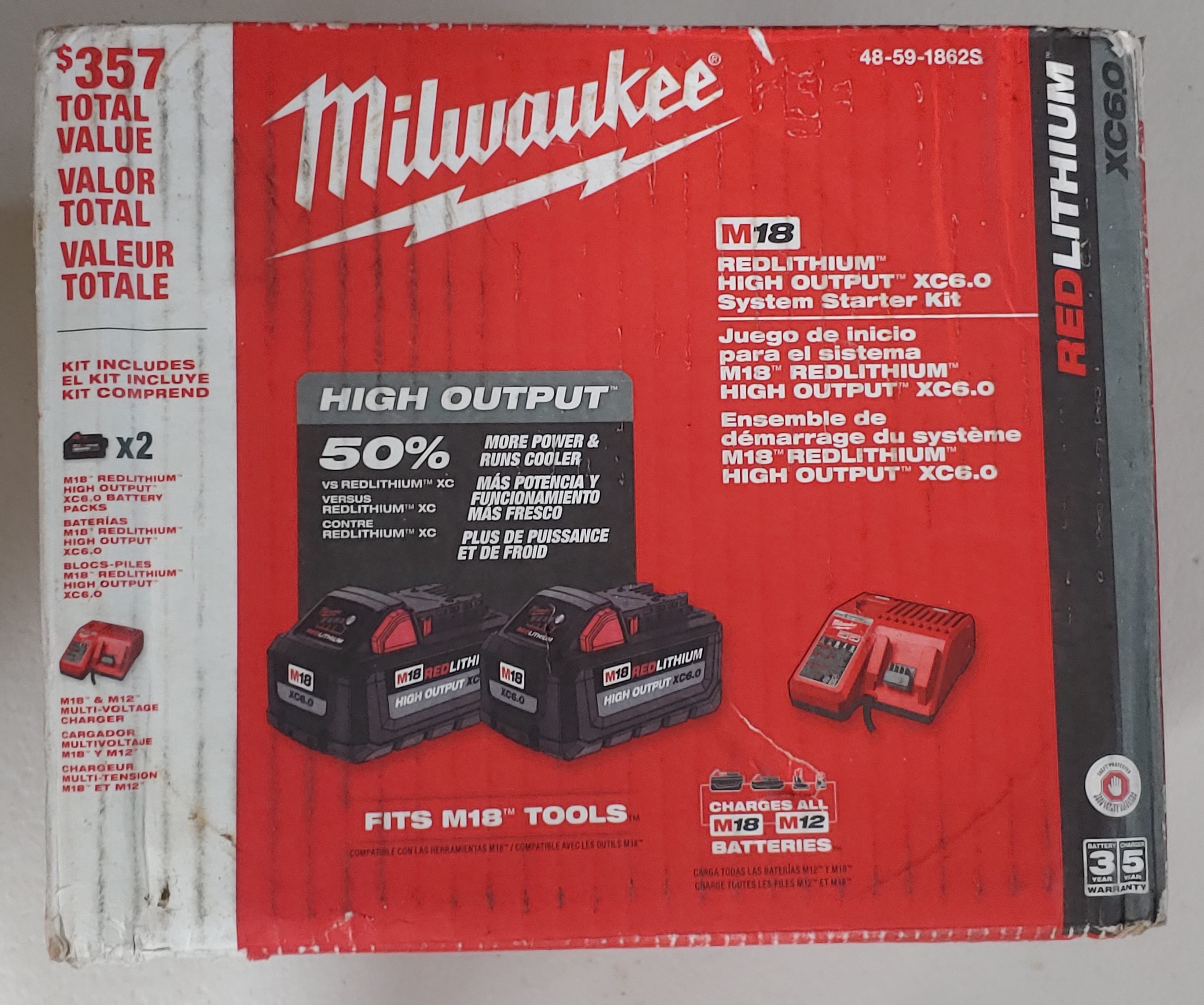 Milwaukee M18 18-Volt Lithium-Ion High Output Starter Kit Two XC 6.0 Ah  Battery 2-Pack System Starter Kit 48-59-1862S 110V Lazada PH