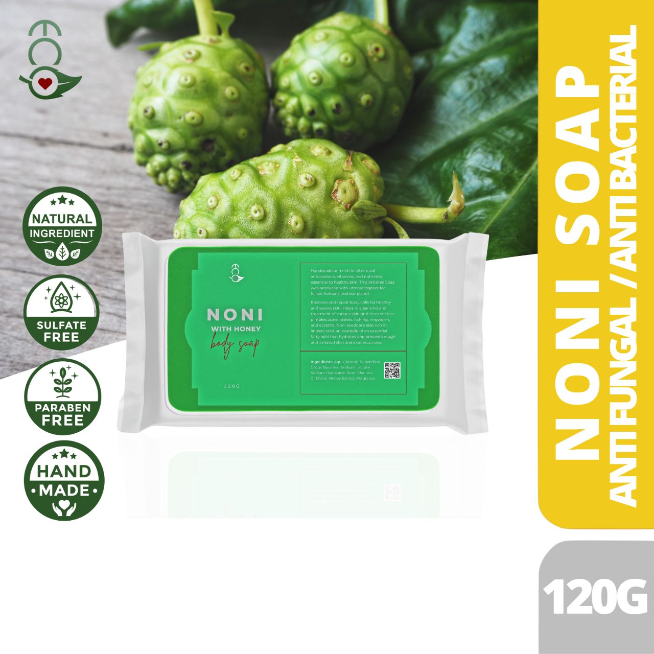 Eco Premium Noni with Honey Soap100 Natural, Made with Noni Oil & Noni