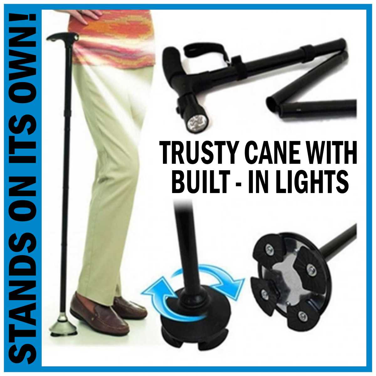 ORIGINAL Trusty Cane with LED Light Adjustable Walking Stick Light Up