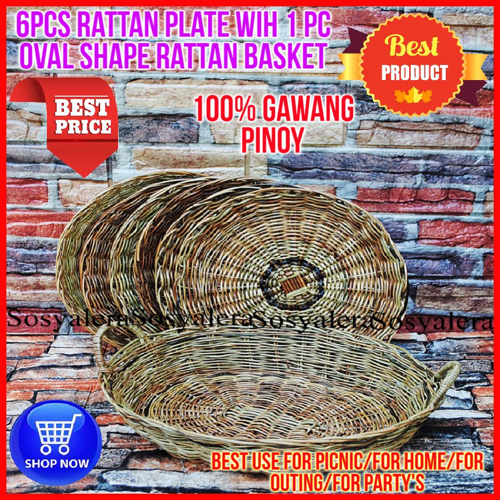 Sosyalera 1pcs Fruit Rattan Basket With 6pcs Ratan Plate/Basket/Ratan
