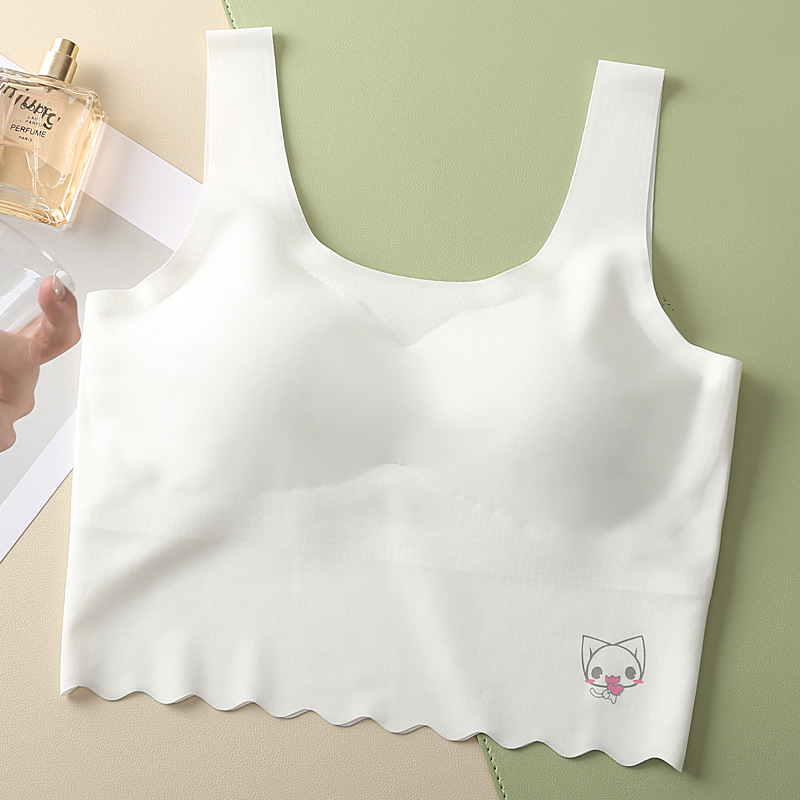 Teenager Girls Bra with Chest Pad Puberty Ice Silk Seamless Vest Girls Underwear