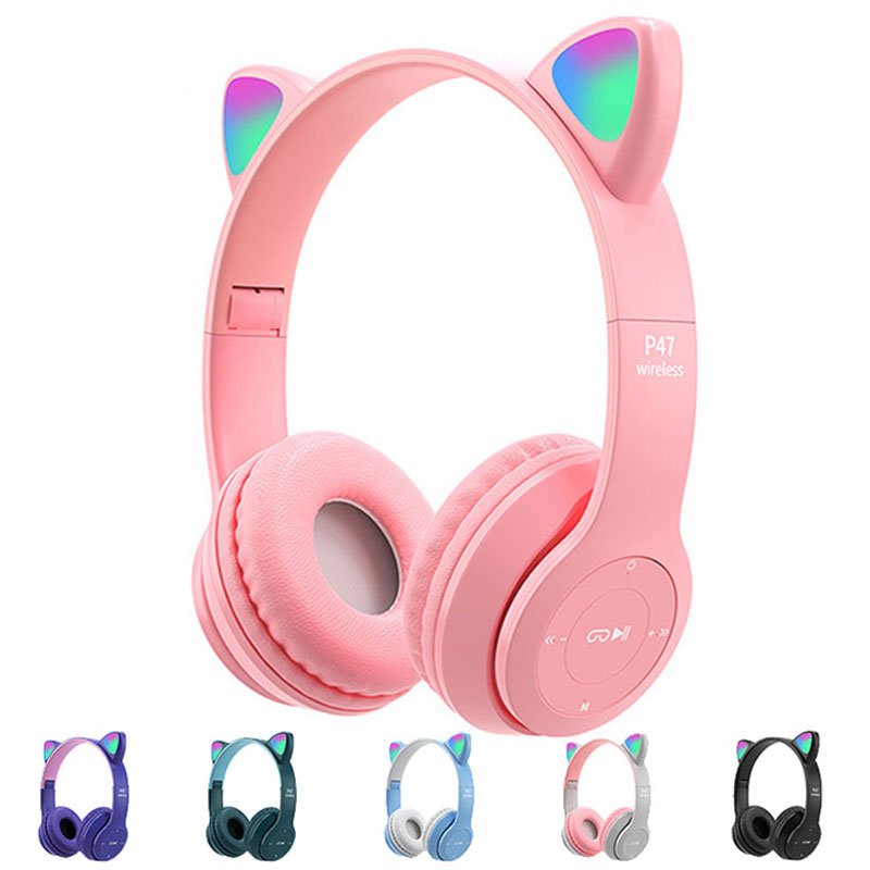 P47M Bluetooth 5.0 Headphones With Cat Ears Wireless Headphones Cat Ear
