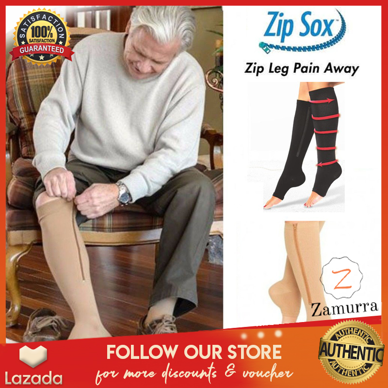 ZIP SOCKS Therapeutic Anti-Fatigue Compression Socks (BLACK or BEIGE) Foot  Leg Pain Relief Solid Miracle Anti Fatigue Magic Socks Knee High Stockings  UNISEX Zip Sox by Zamurra