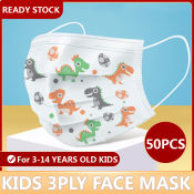 Zocn Ready Stock 50Pcs Face Mask for Kids Sale 3 Ply Disposable Child Protective Face Mask Baby Face Sheild mask Non-Woven Cartoon Pattern 3-Layer Children washable Mask