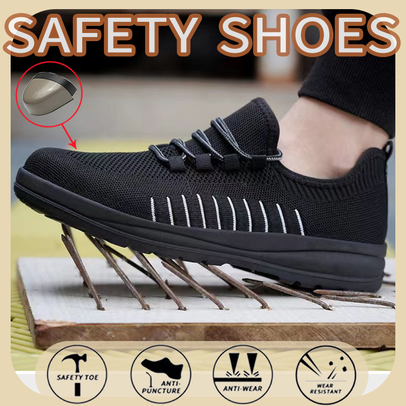 COD fashion safety shoes for men summer Steel Toe Cap Anti-Smashing  Anti-Piercing Deodorant Light Sneaker Non-slip Industrial Construction Work  Shoes Outdoor black hiking shoes soft sole Wear-resistant【with steel head】  | Lazada PH