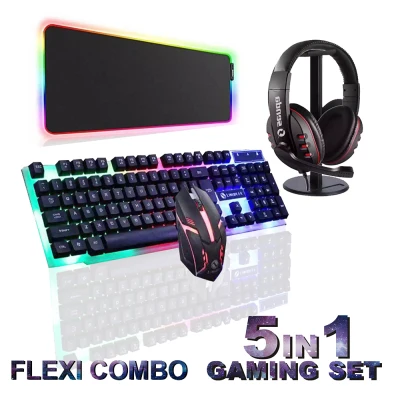 EWA Gaming 5in1 Keyboard and mouse Mouse pad Headset Headset stand Flexi combo