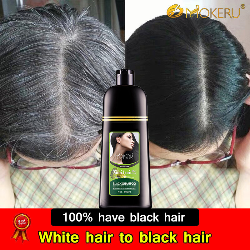 MOKERU Black Hair Shampoo 500ml Black Hair Dye For Men and Women Turn ...