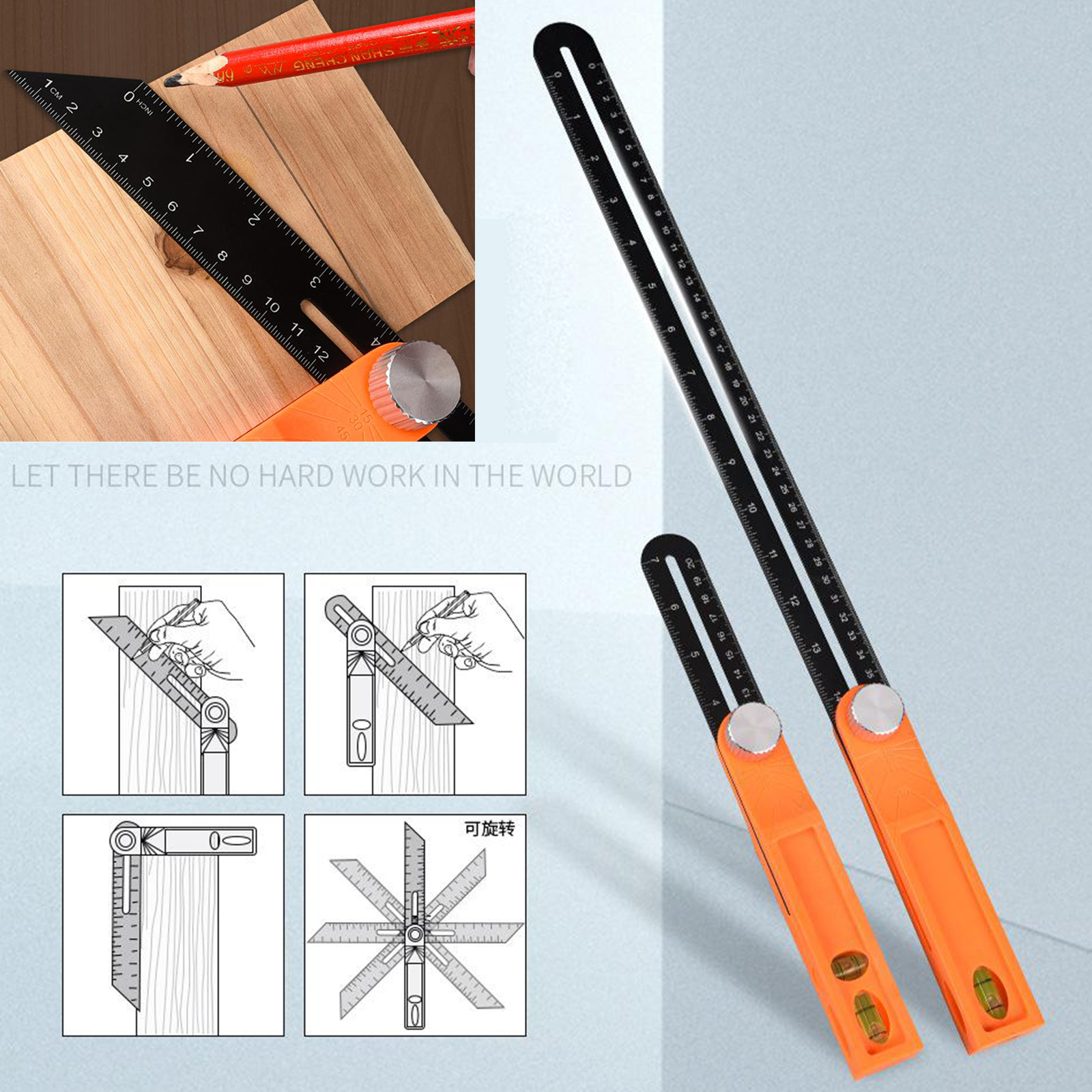 Baoblaze Multifunctional Sliding T-Bevel Gauge Level for Carpenter Architect Engineer