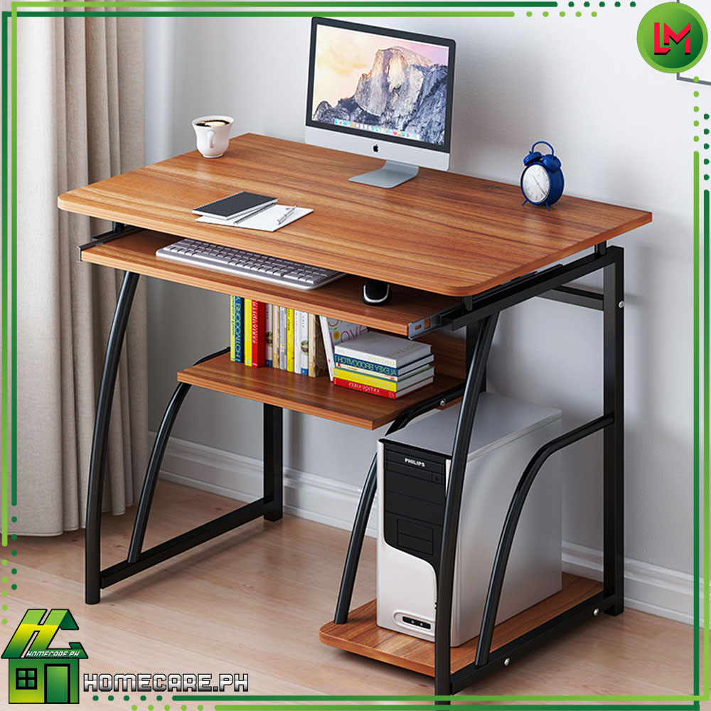 HOMECARE PH. Modern Simple Computer Desk With Metal Frame,Wooden Study