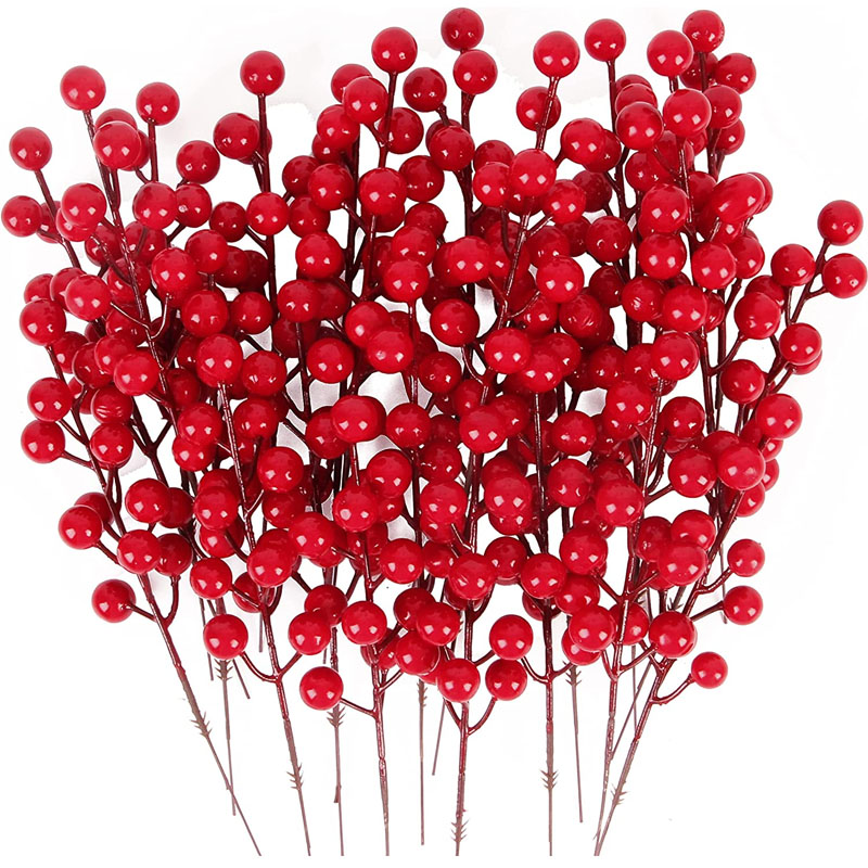 1/5/10/20pcs 19cm Christmas Red Berries Set for Christmas Tree Decoration, Artificial Christmas Red Berry Stems for DIY Crafts Wreath Garland Christmas Ornaments Decor