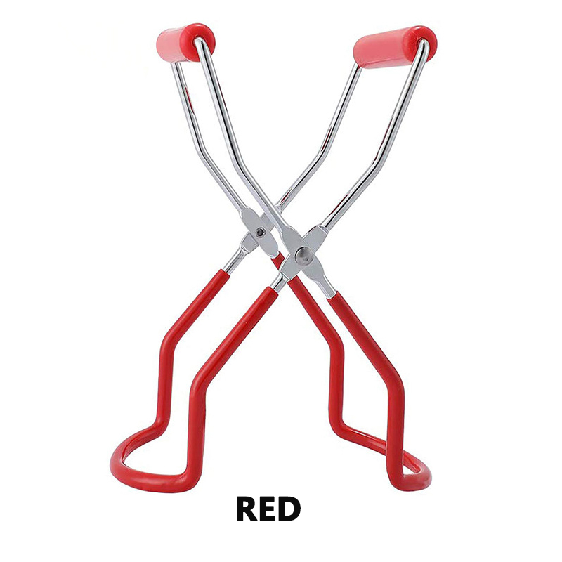 Wide-Mouth Clip Cans Gripper Clamp Anti-scalding Metal Clip with Rubber Long Grip Handle 2Pcs Canning Jar Lifter Tongs Stainless Steel Anti-slip Jar Lifter Red 